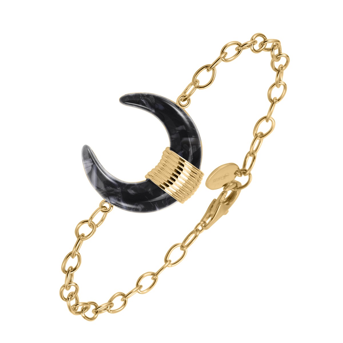 Bracelet En Argent Doré Forme Corne Et Acétate Noire