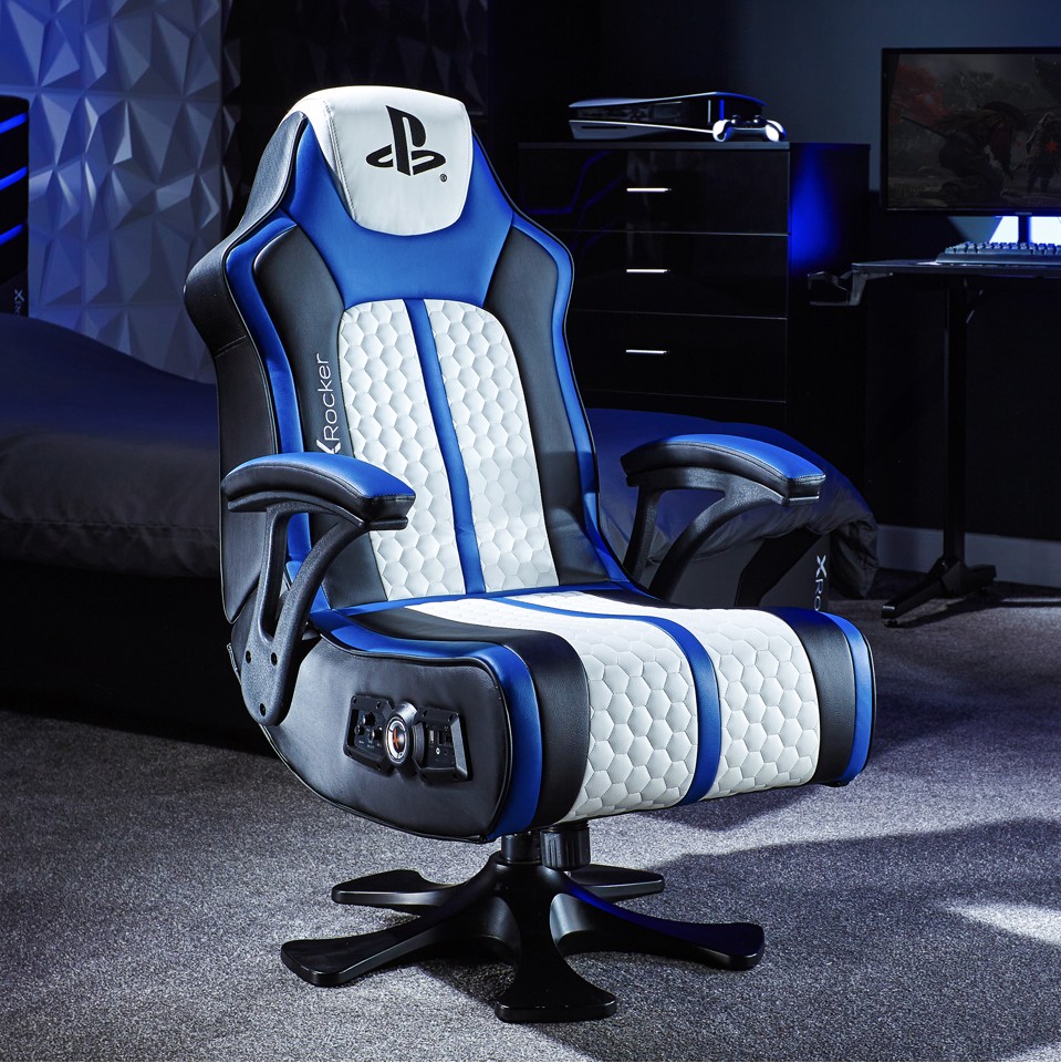 Xrocker Playstation Legend 2.1 Wireless Pedestal Chair - White, Blue And Black