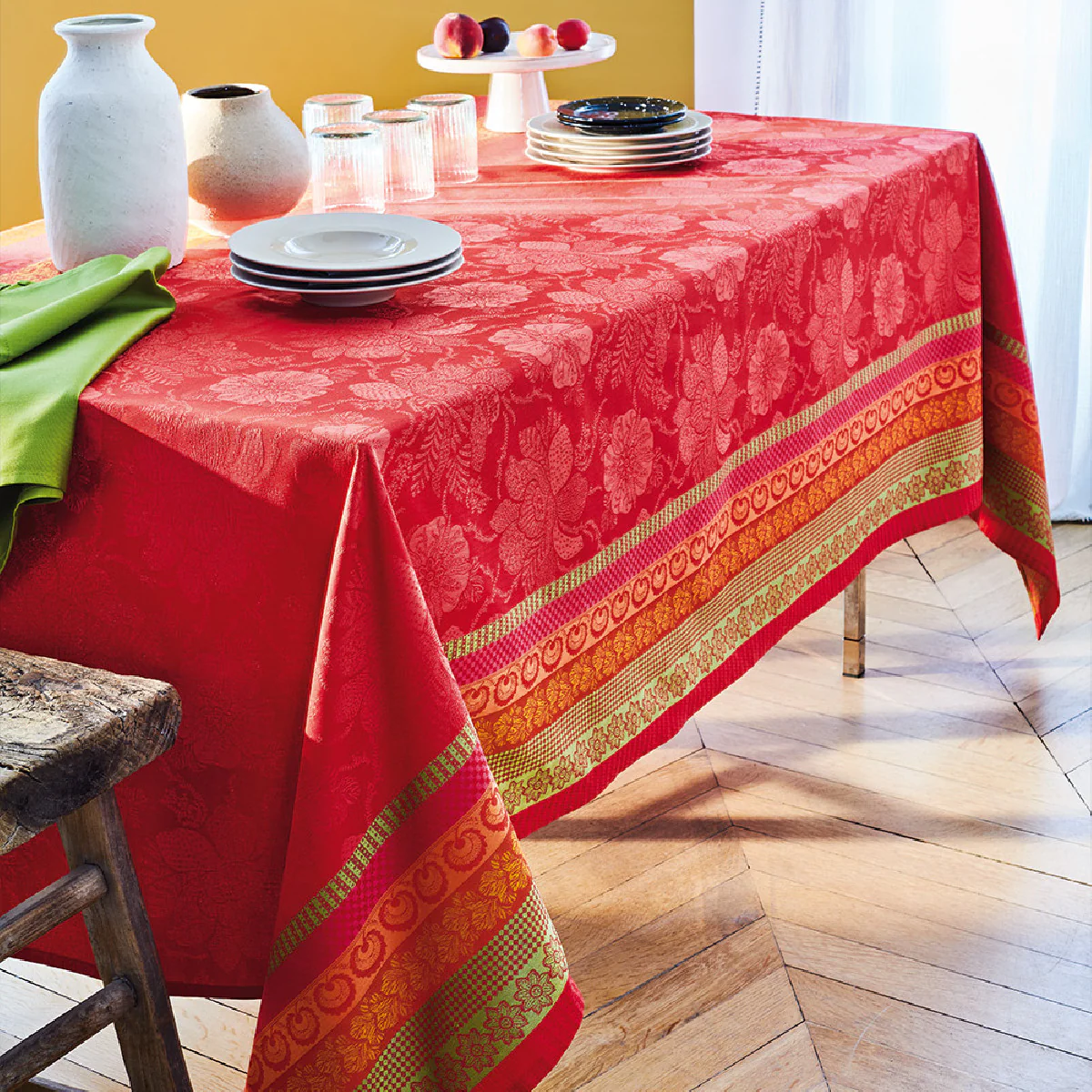 Nappe pur coton rouge 155x225 Garnier Thiebaut