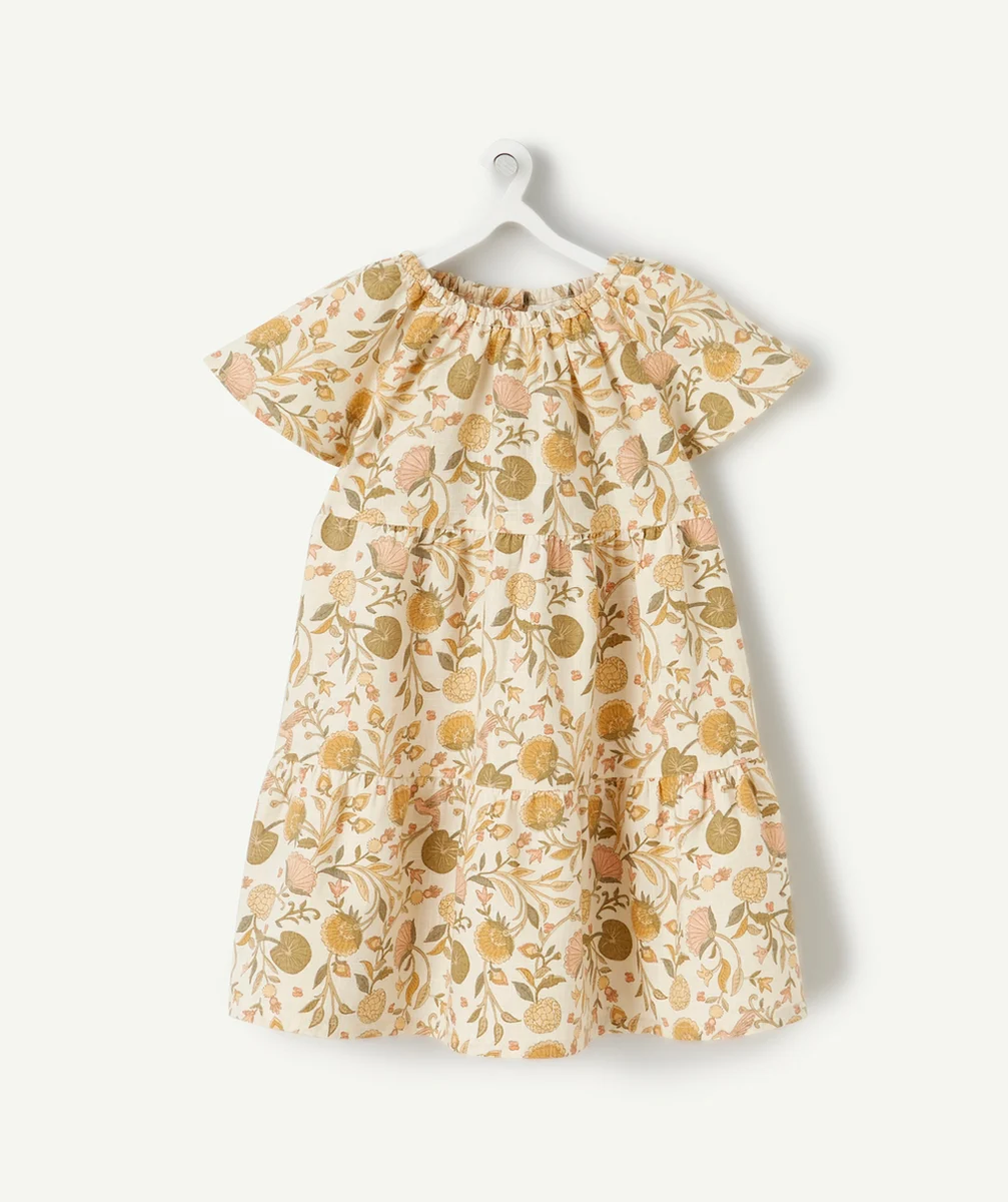 ROBE EN COTON BÉBÉ FILLE ÉCRUE ET IMPRIMÉE FLORAL