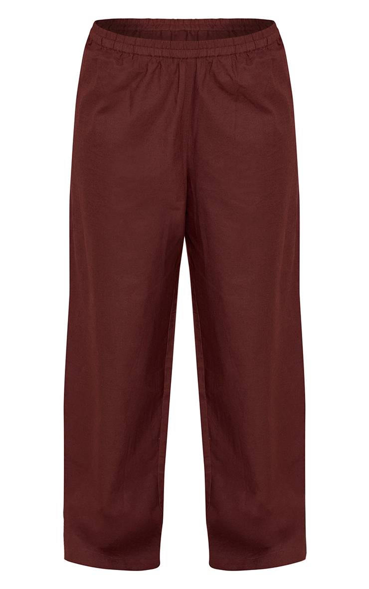 Chocolat Pantalon Large Taille Élastique Aspect Lin Ensemble Coordonné Shape