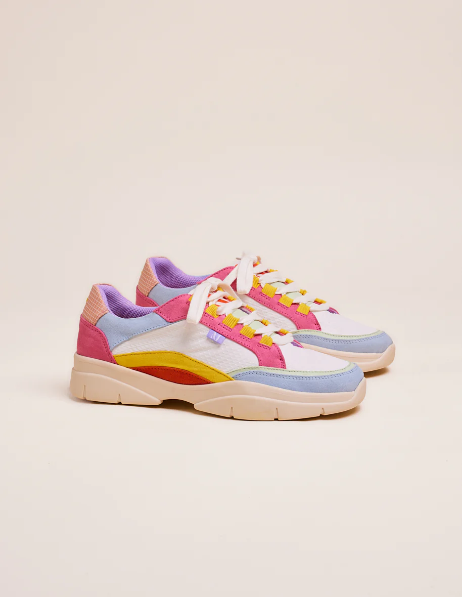 Baskets basses Laura - Ciel blanc rose