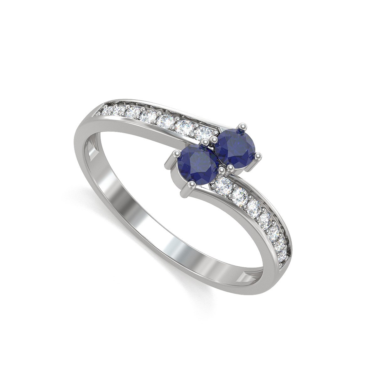 Bague Duo Saphir et diamants sur Argent 925 2.15grs