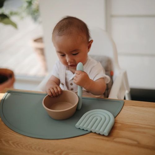 Mushie siliconen kinderkom met zuignap - blush