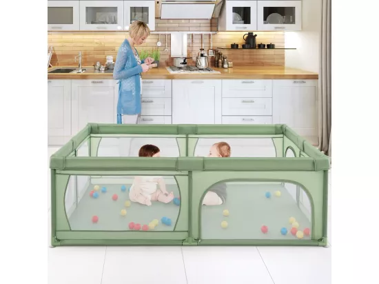 Parc pour Bébé avec 50 Balles Océaniques, avec Maille Respirante, Centre d'Activités avec Base Antidérapante et Porte à Fermeture Eclair, 206×147×68,5CM (Vert)