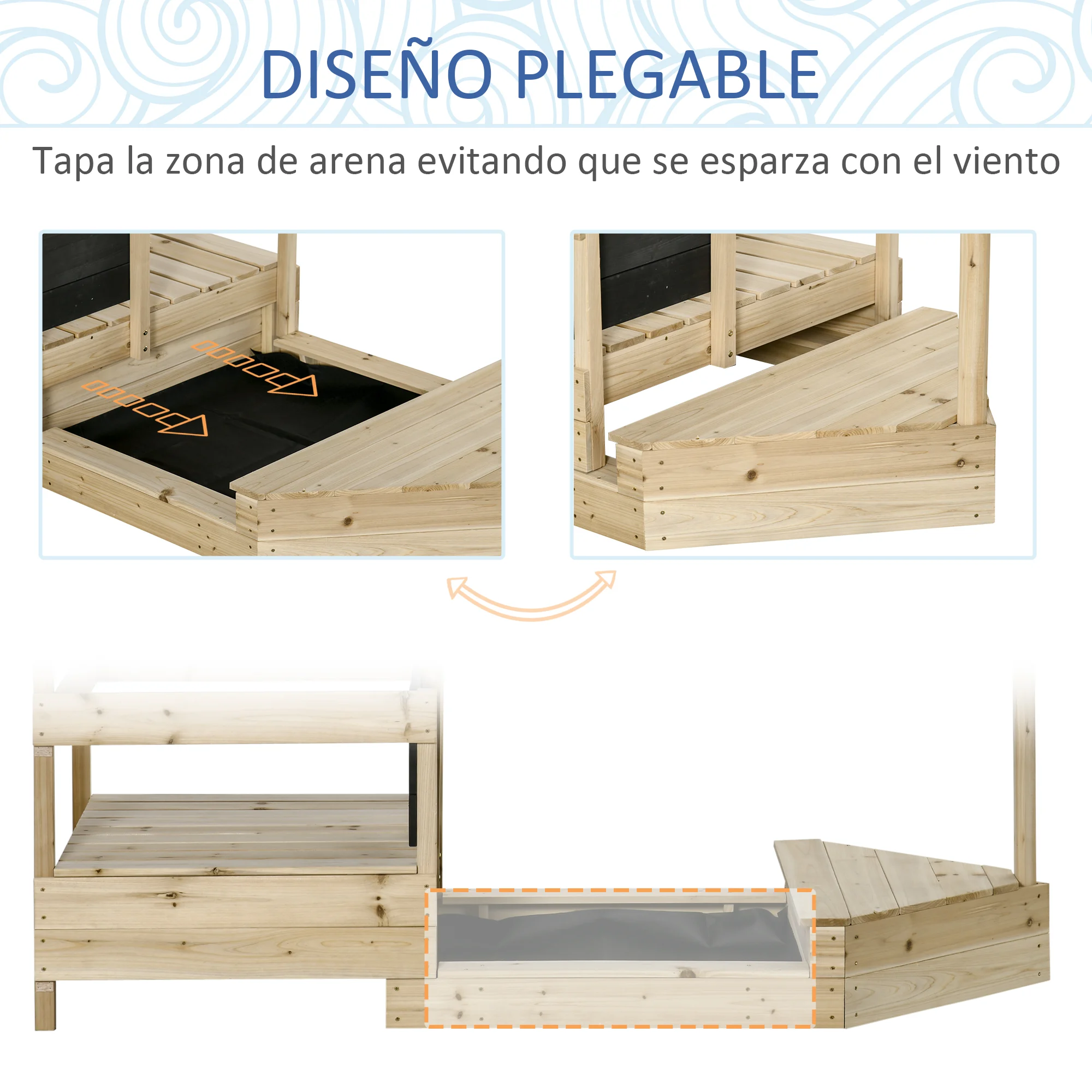 Caixa de areia infantil de madeira Outsunny, caixa de areia para jardim, design de galeão com vela, toldo, quadro-negro, bandeira vermelha e roda para crianças a partir de 3 anos, 180x91,5x144 cm, natural
