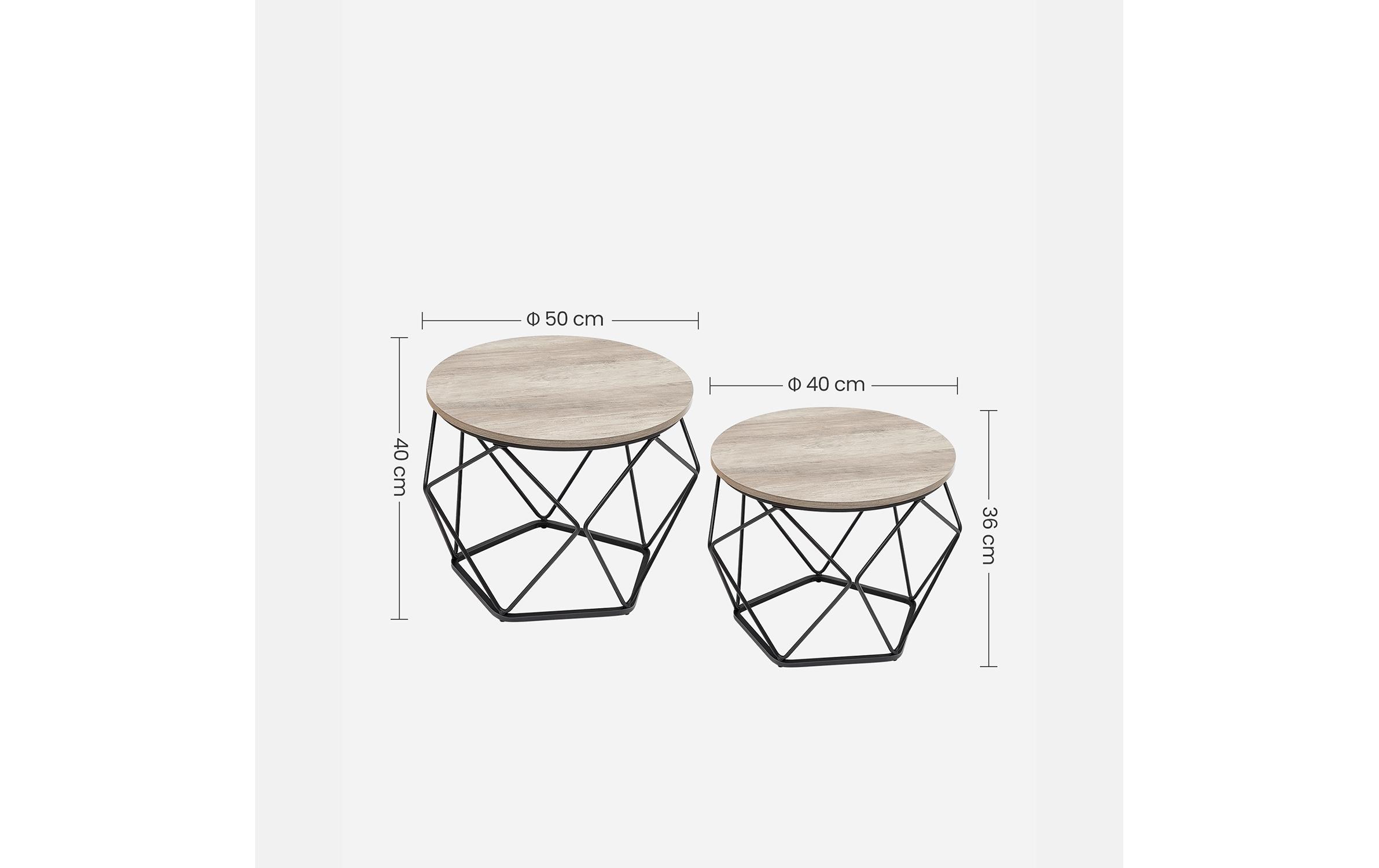 Couchtisch 50 x 40.6 cm, Grau / Schwarz, 2er SetSet aus zwei runden Tischen im Vintage-Stil