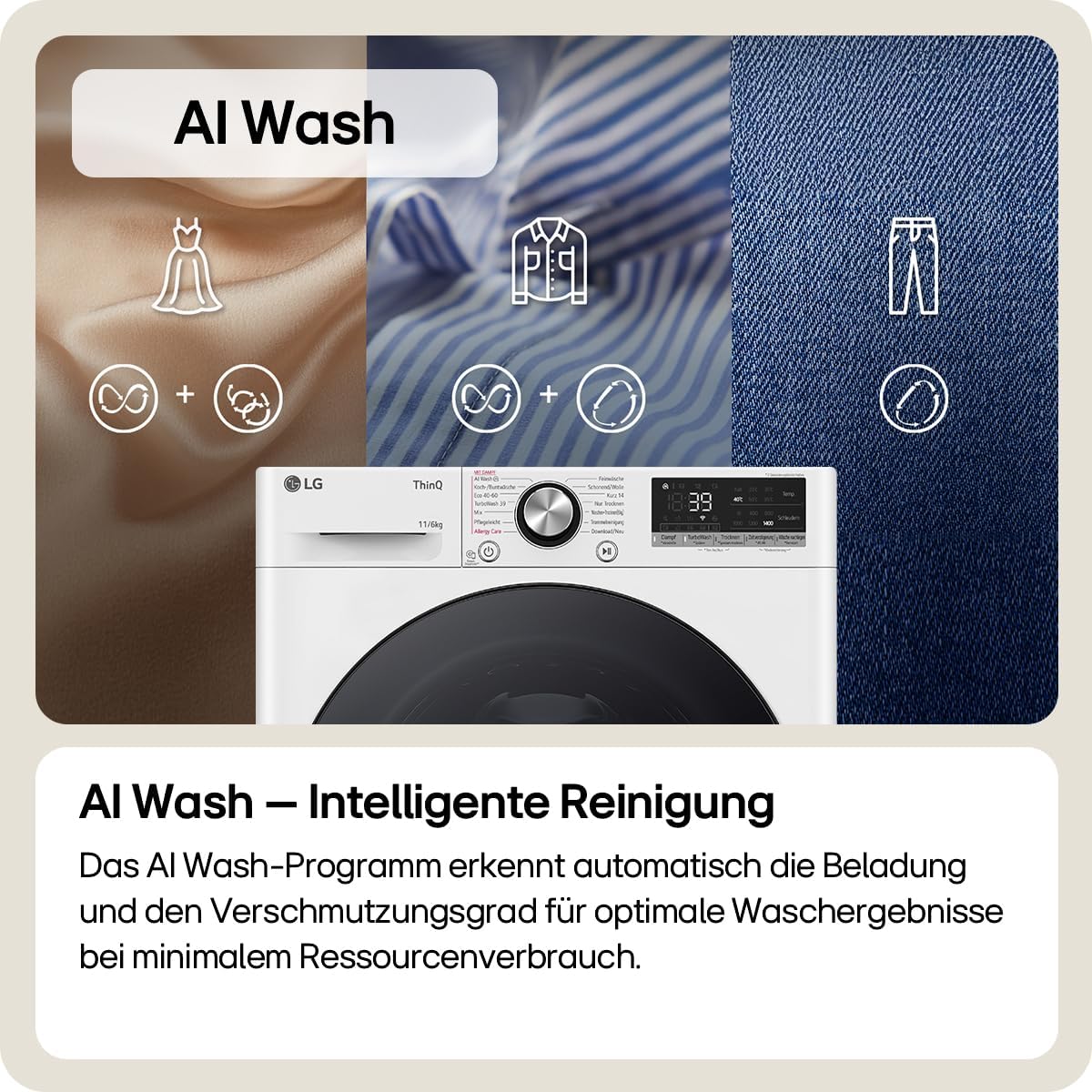 LG W4WR70E6Y, Frontlader-Waschtrockner 11-6 kg, Klasse A/D, 60x62x85 cm, Wi-Fi, AI Direct Drive, Tiefenreinigung mit Dampf, TurboWash 360, Große Kapazität, Außentür aus gehärtetem Glas, Weiß