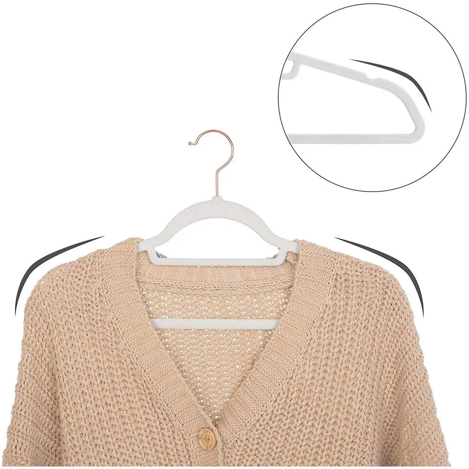 Fluwelen kledinghangers, Set van 50, Antislip, Wit en Rosé Goud