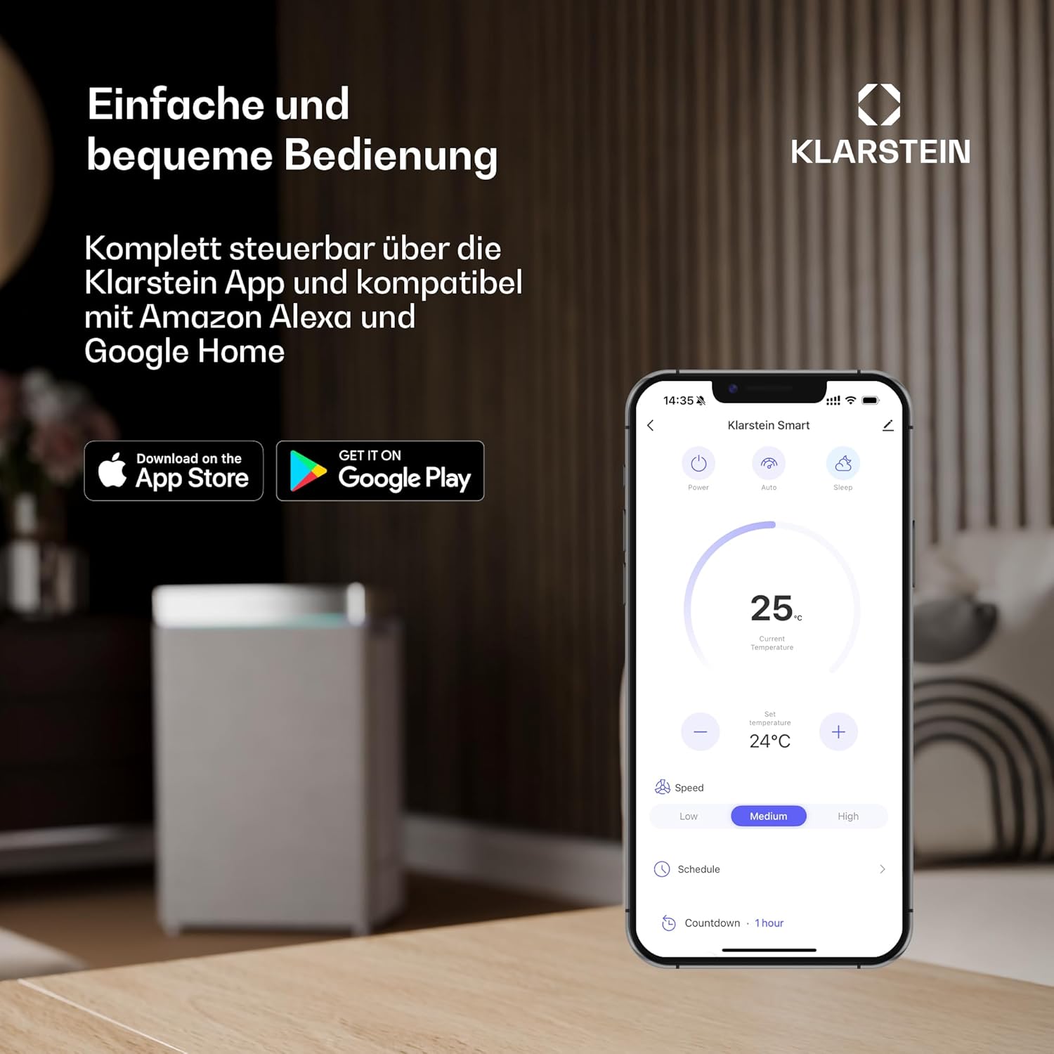 Klarstein AireLux Luftreiniger – HEPA & Aktivkohlefilter, CADR 400 m³/h, Smart WiFi Steuerung, Leiser Betrieb, UV-C Desinfektion, Für Räume Bis 40 m², 6,2L Wassertank