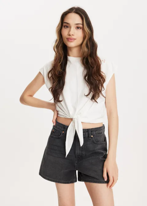 T-shirt met knoopdetail off-white (WIT.O)