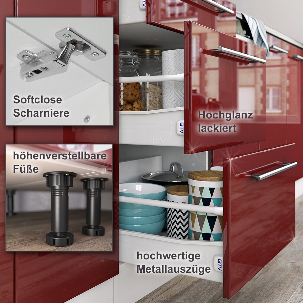 VICCO Hängeschrank 30 cm Bordeaux Hochglanz Küchenschrank Oberschrank Küchenzeile Fame-Line