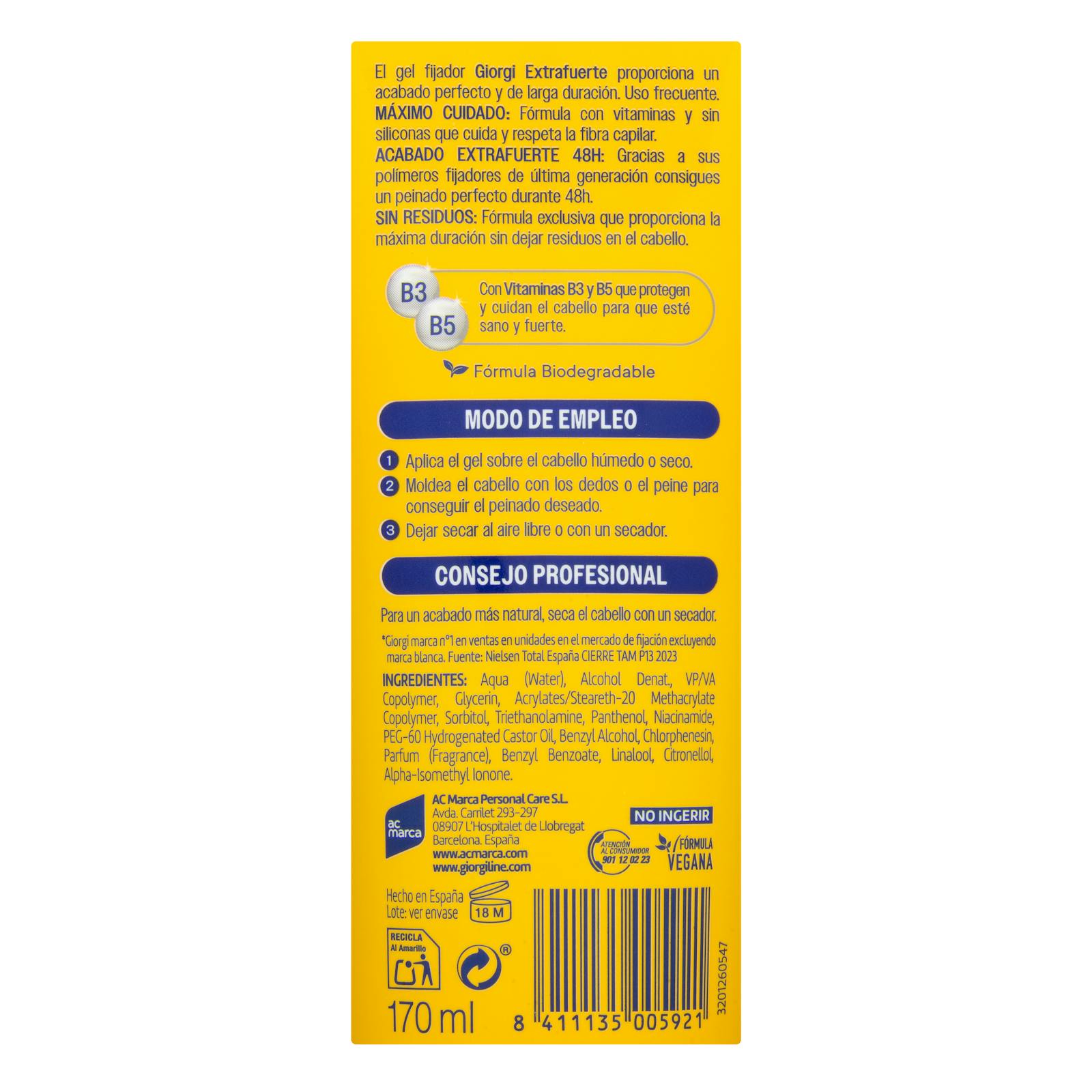 Gel capillaire extra fort Giorgi, tenue 3