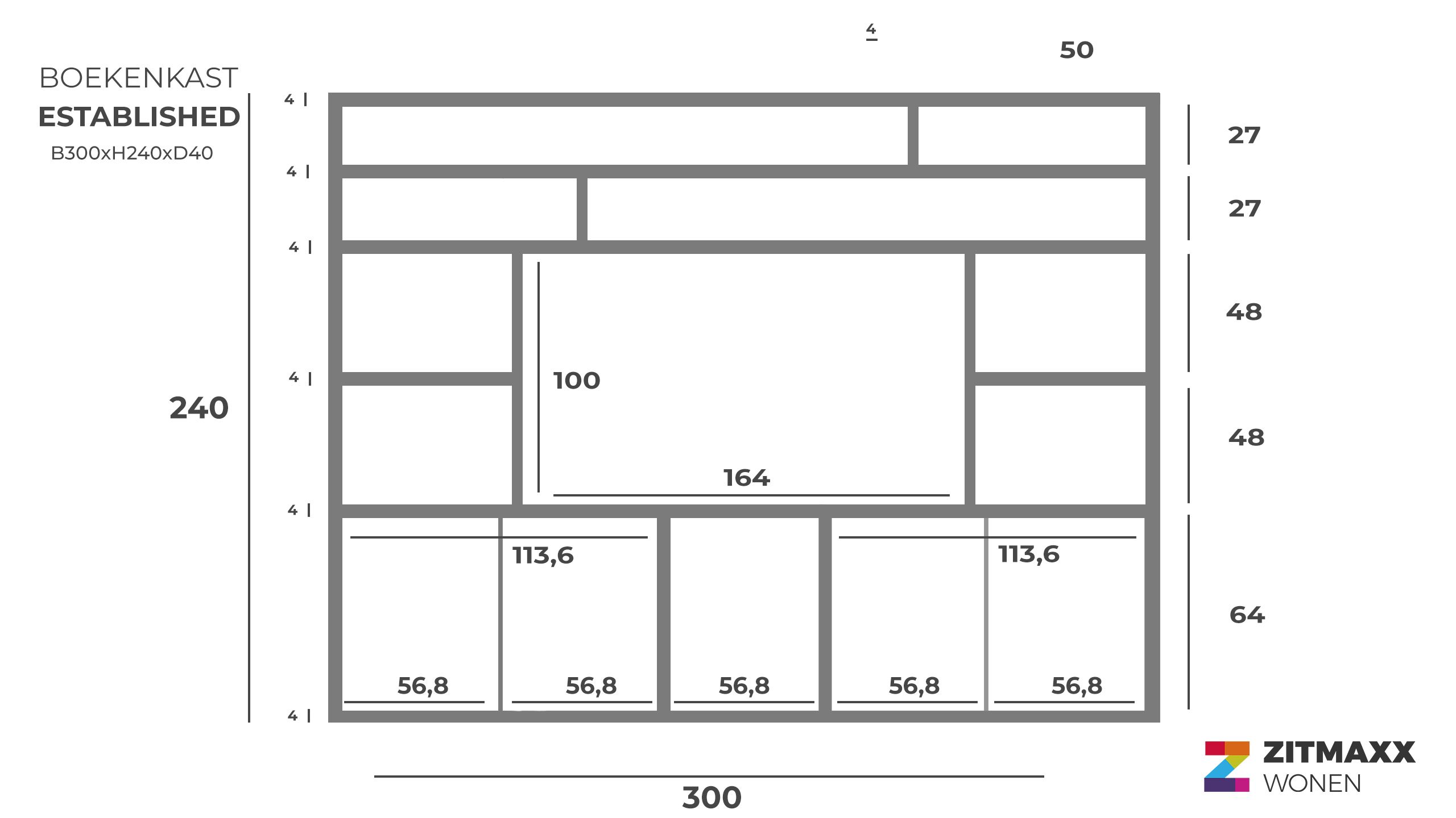 Boekenkast Established B300 x D40 x H240 cm