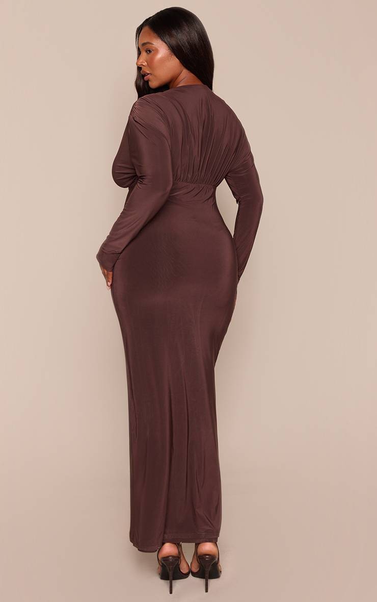 Chocolat Robe Mi-longue Plongeante En Tissu Slinky Grande Taille