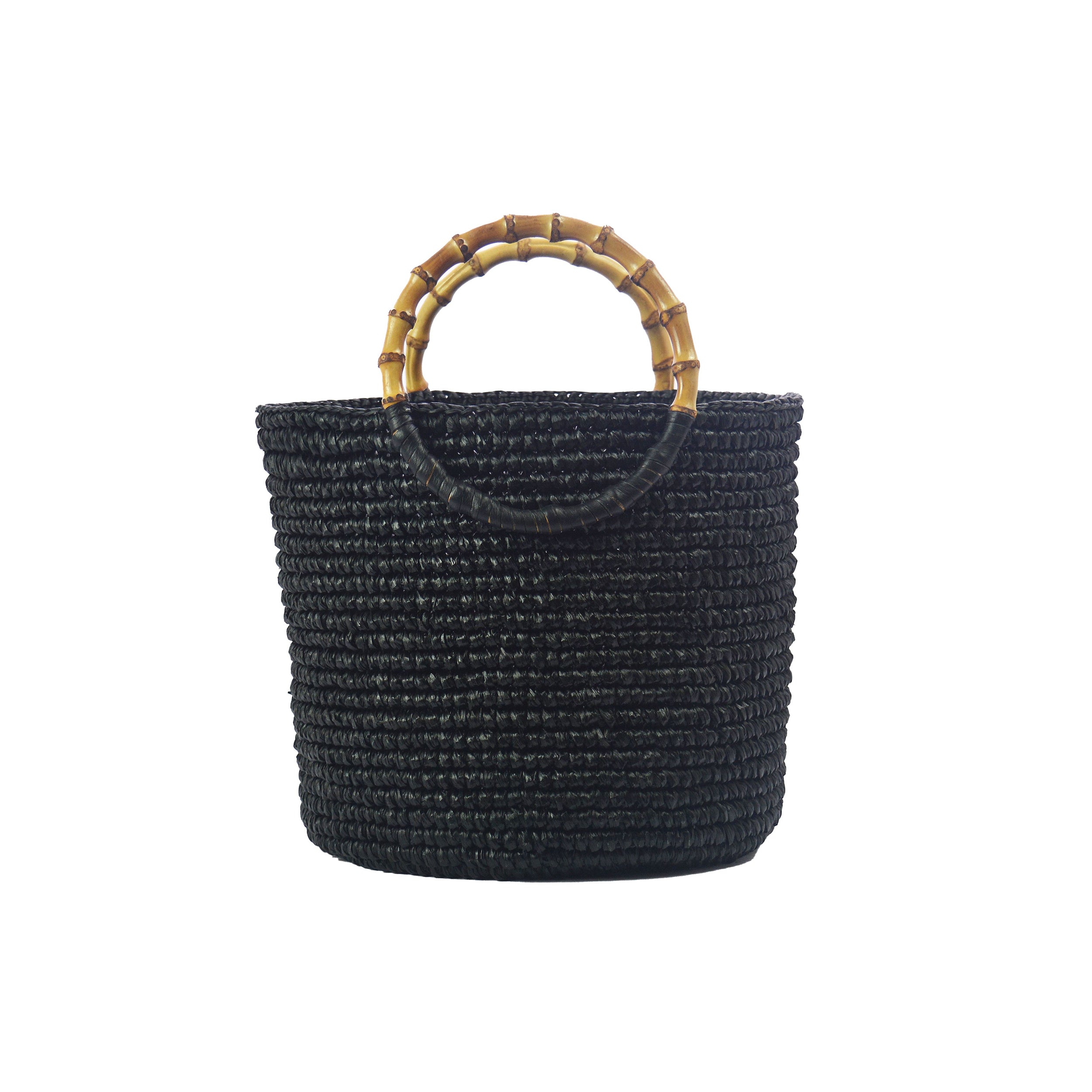 Sac cabas moyen en paille tressée unie avec anse en bambou