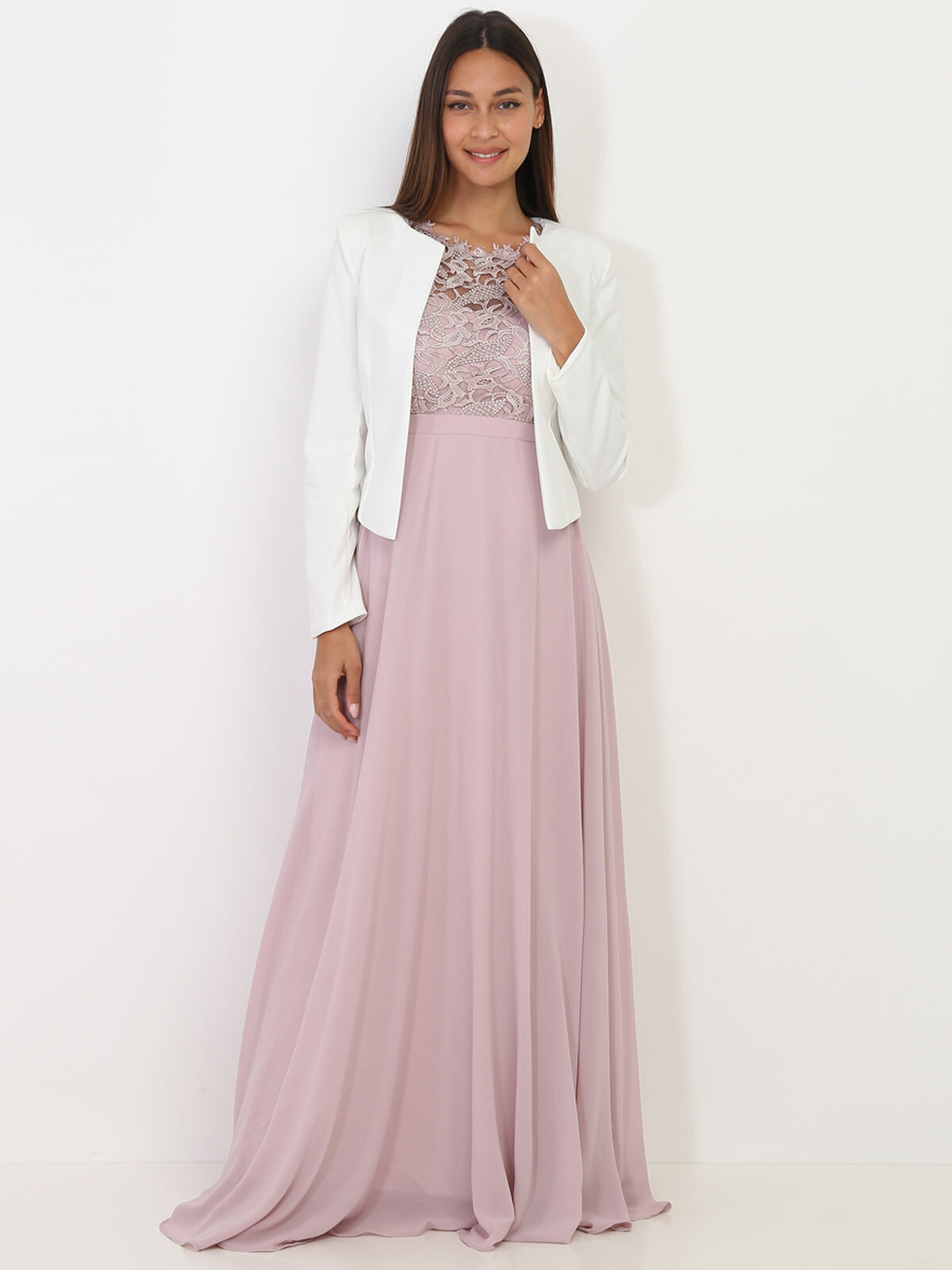 Veste courte blanche sans col Blanc- Blanc