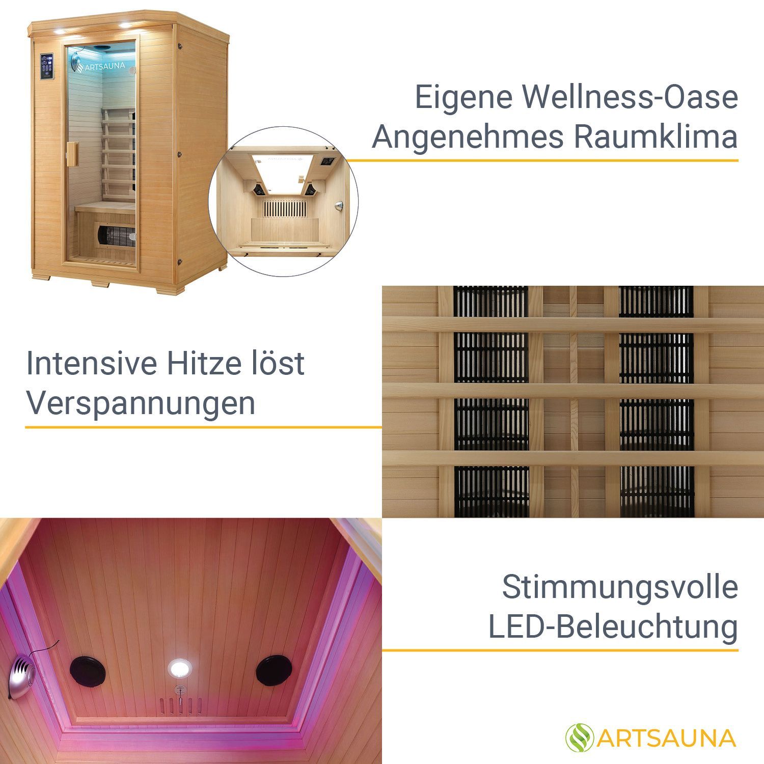 Artsauna Infrarotkabine Wärmekabine Oslo mit Keramikstrahlern & Hemlockholz