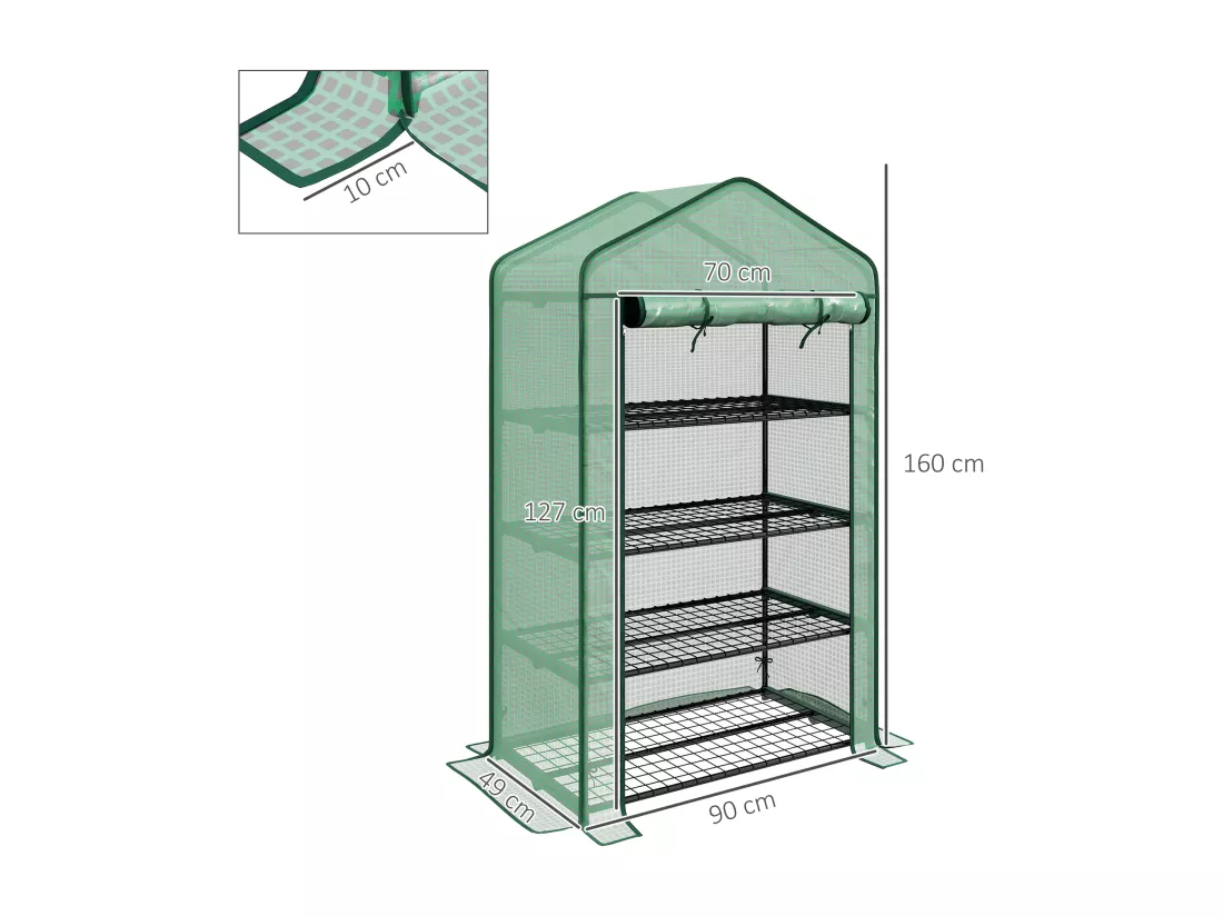 Serre de jardin balcon étagère serre 4 niveaux acier bâche PE haute densité vert