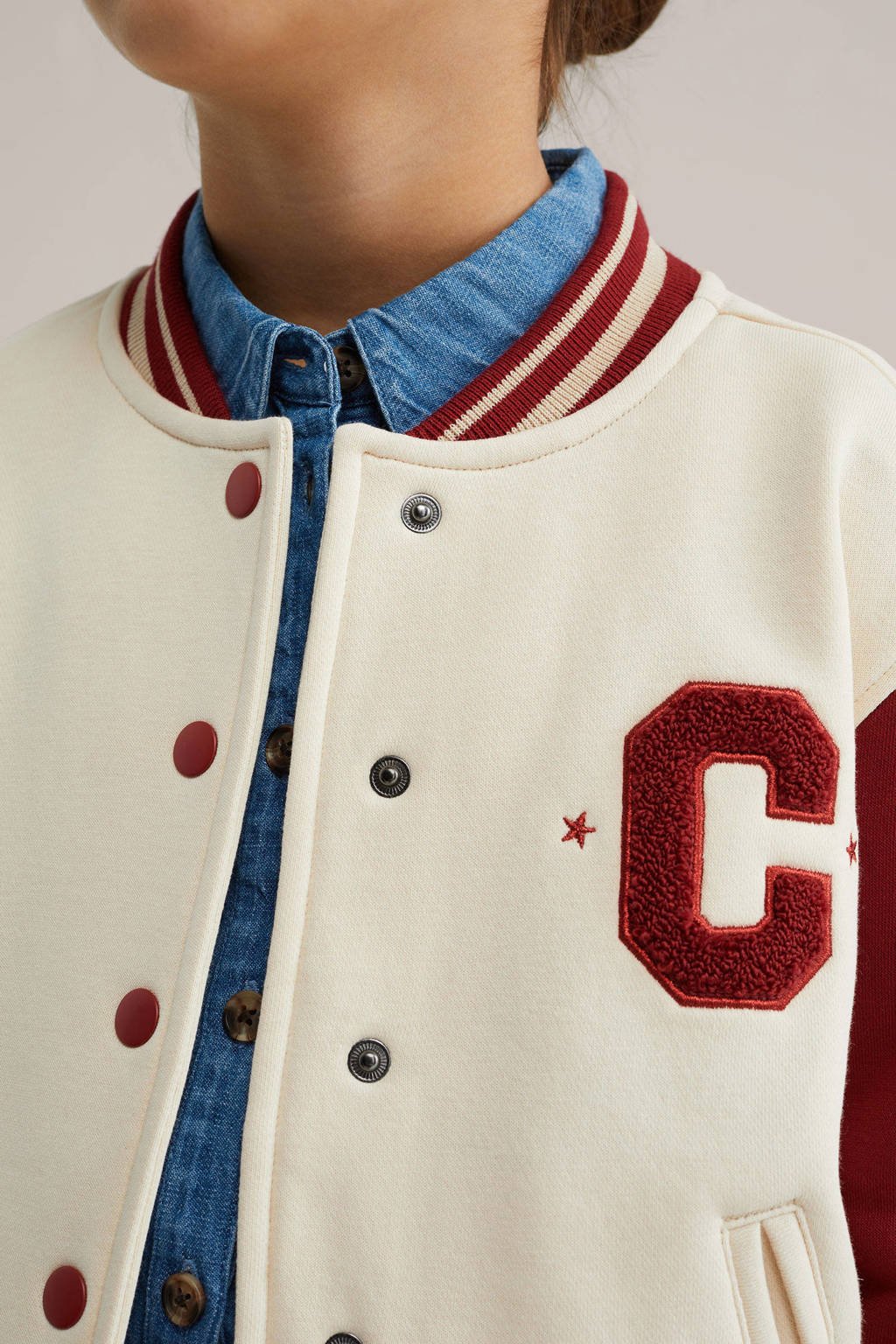 WE Fashion bomberjasje rood/wit