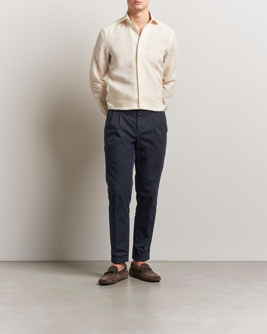 Stenströms 1899 Slimline Linen One Piece Collar Shirt Yellow