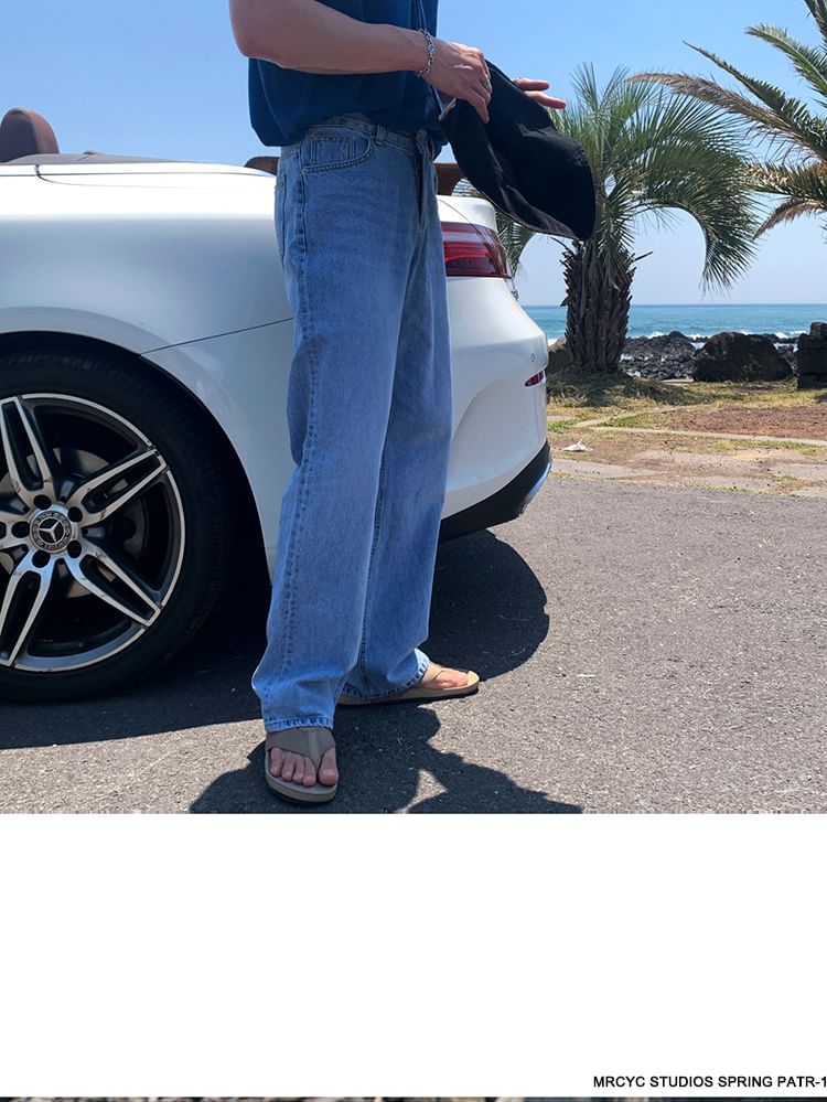 Meirin - Mid Rise Washed Straight Leg Jeans