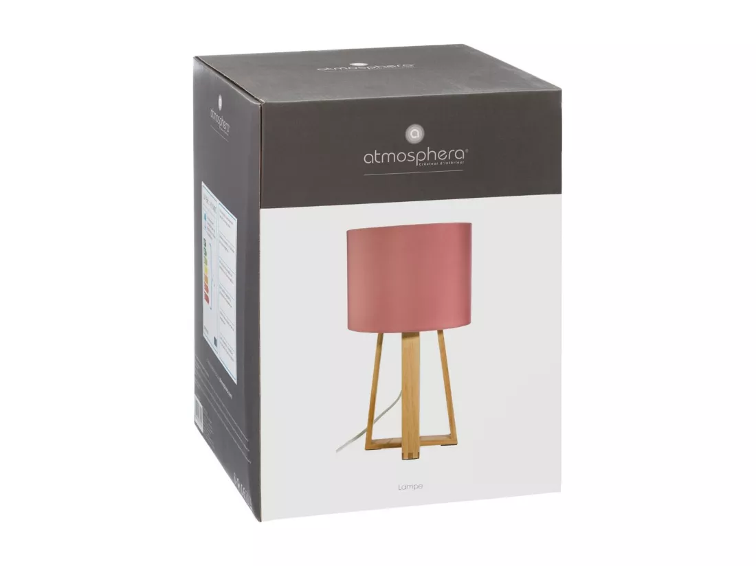 Lampe à poser Pied en Bois et Abat-jour Blanc H 34.5 cm