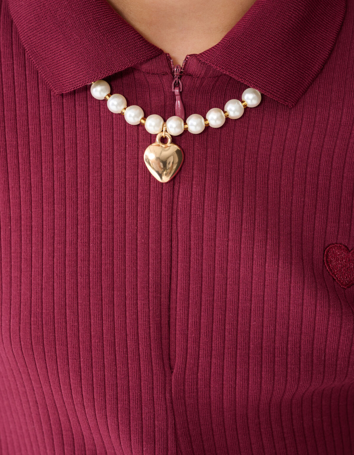 Collar Zip Longsleeve Top Donkerrood