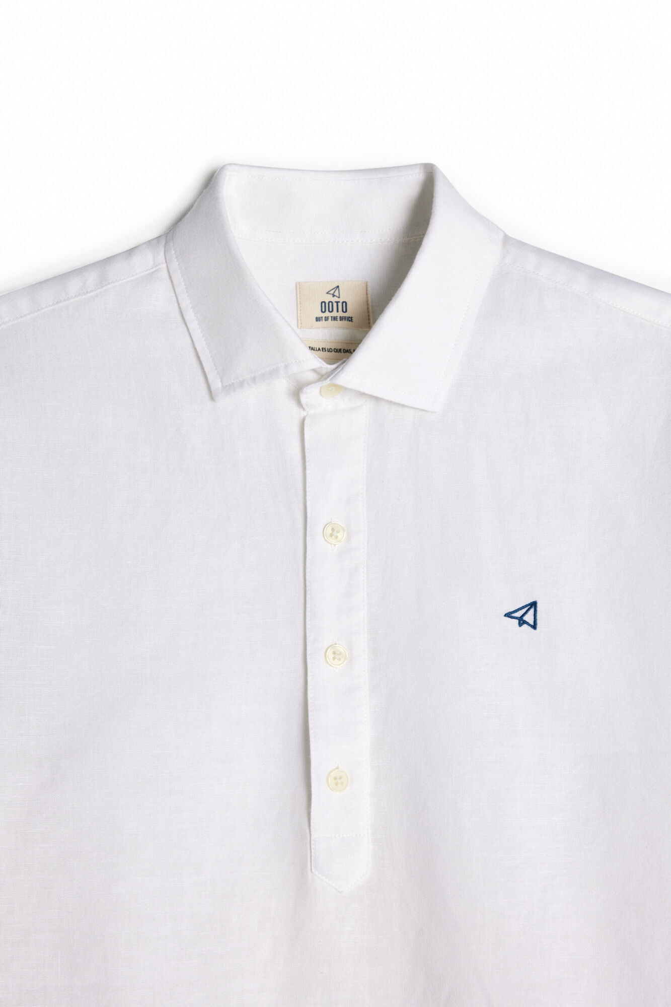 Camisa polo de linho de manga comprida - Branca