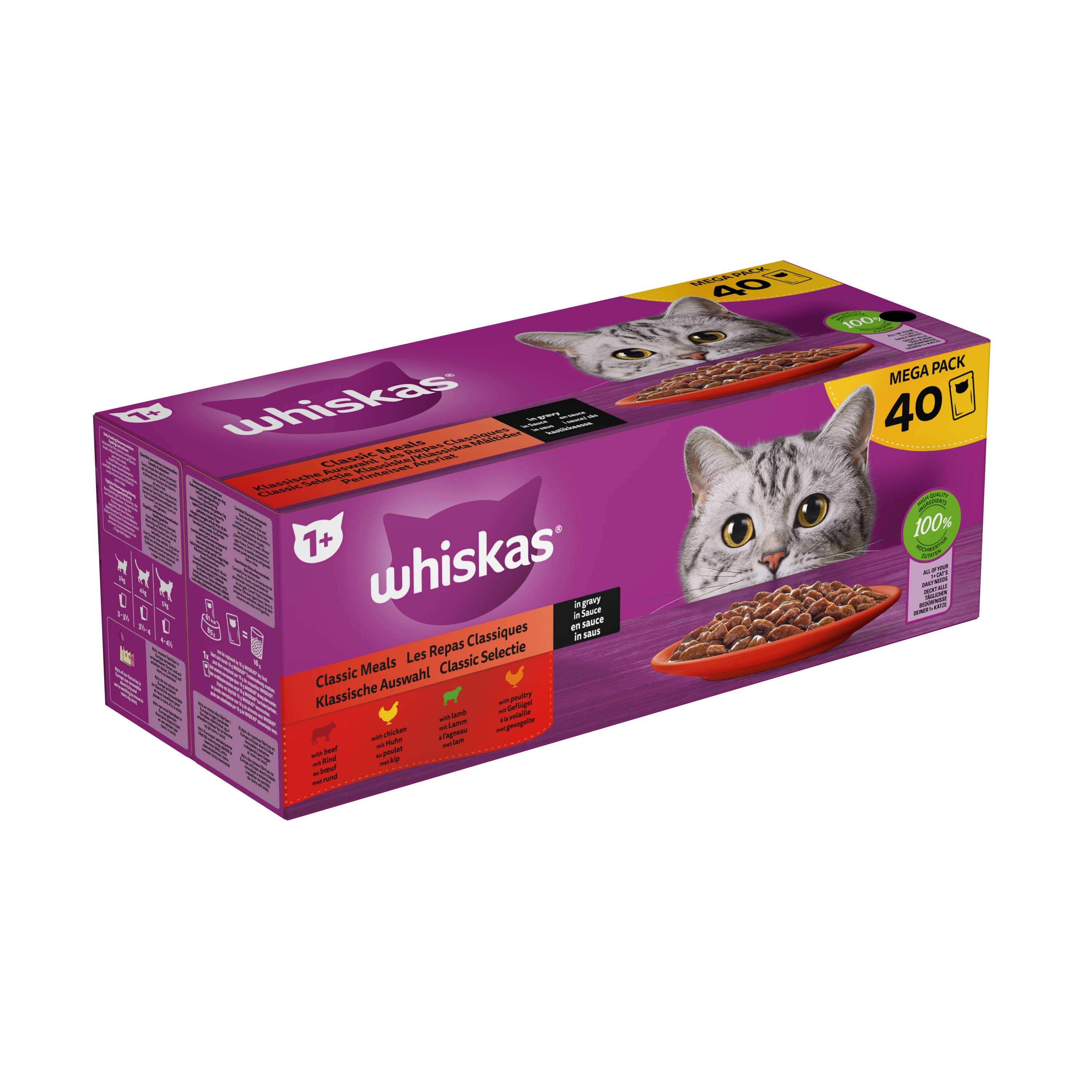 Whiskas  1  Classic Selectie - Kattenvoer - 40x85 gram - 3400 Gram - saus