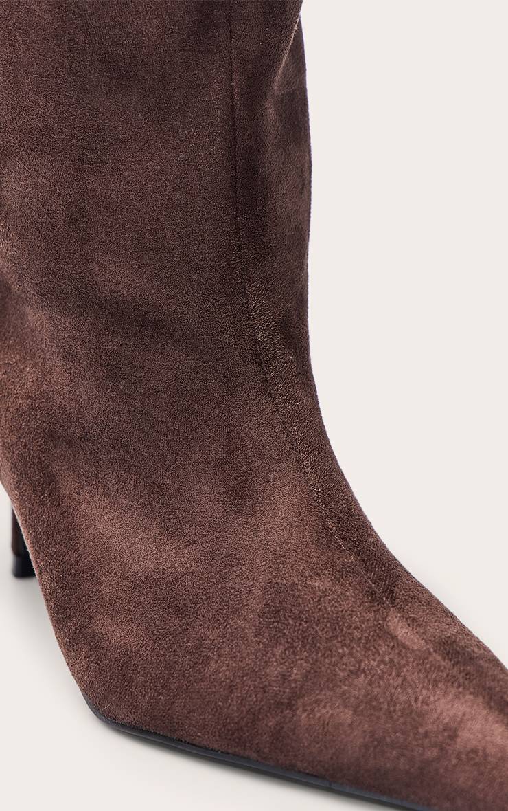 Chocolat Bottes Hautes À Bout Pointu En Synthétique Et Petit Talon