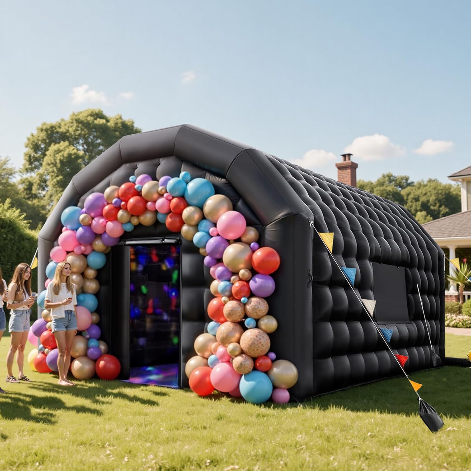 VEVOR Aufblasbares Partyzelt 5,4x5x4,25 m, Würfelzelt für Disco Nachtclub, Pavillon Hochzeitszelt mit 680W Gebläse, Sandsack, 2 Fenster für Veranstaltungen, Geburtstag, Hochzeit, Schwarz