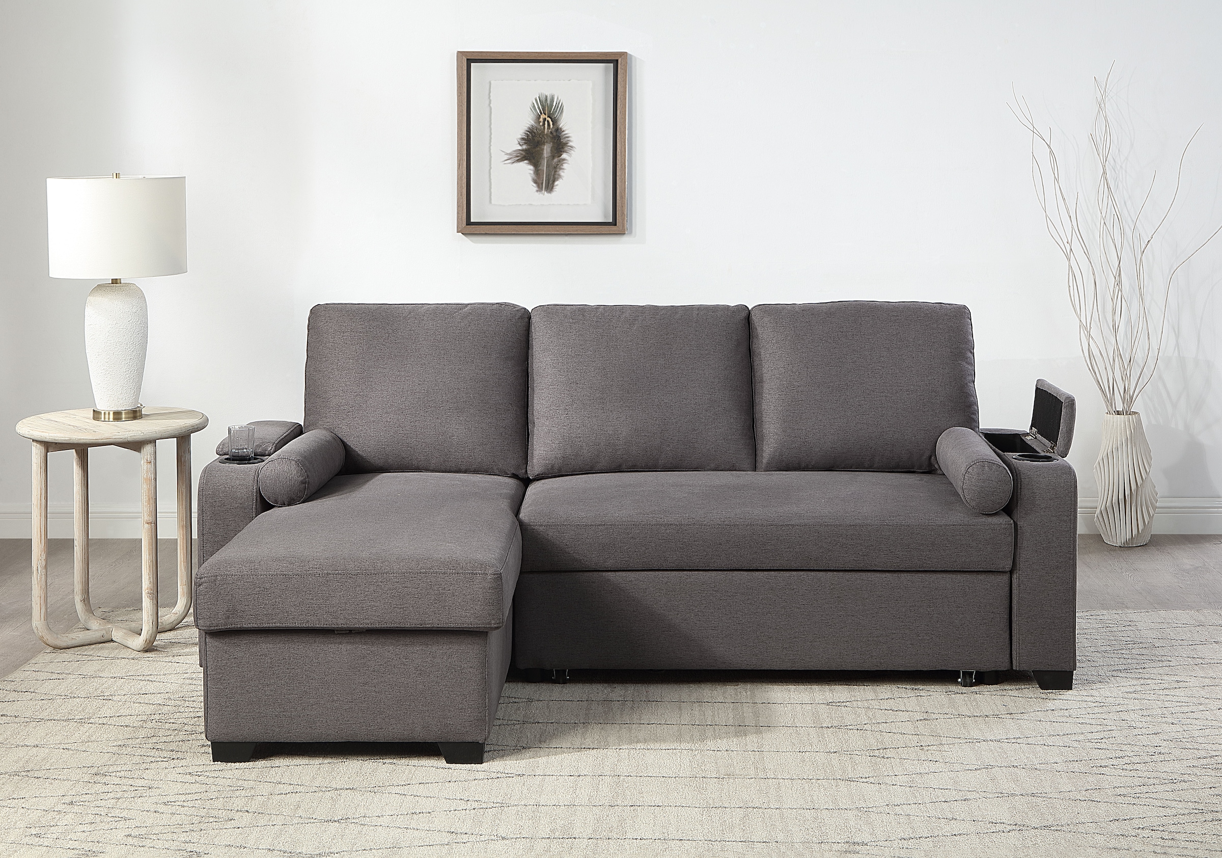 ATLANTIC home collection Ecksofa »Gorje L-Form« mit Schlaffunktion, Stauraum, Becherhalter, Staufächer & Kissenrollen