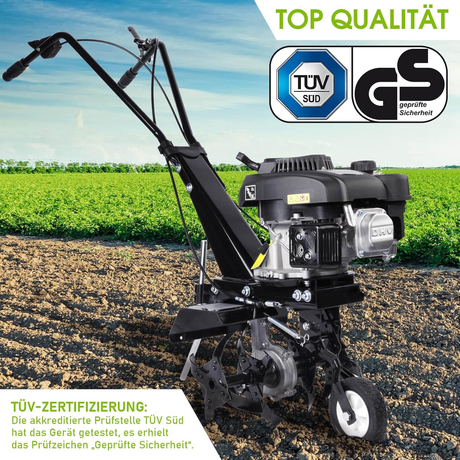 BRAST Motorhacke Gartenfräse Benzin | 1,9kW(2,6PS)-5,15kW(7PS) | 25-85cm Arbeitsbreite | 6 Modelle | Stahlrahmen Transportrad & kabellos | für kleine bis sehr große Grundstücke | BRB-AF 5500s