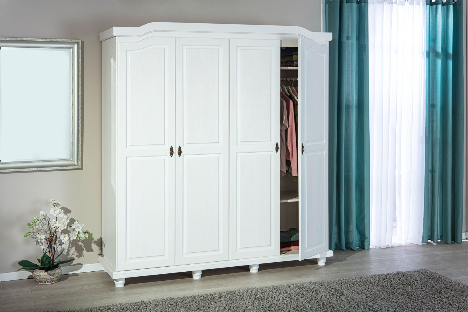 Drehtürenschrank Fynn 182 x 197,5 cm Kiefer massiv weiß lackiert