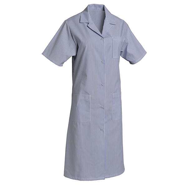 Blouse professionnelle femme bleu ciel et blanc en polycoton, manches courtes, taille 56/58