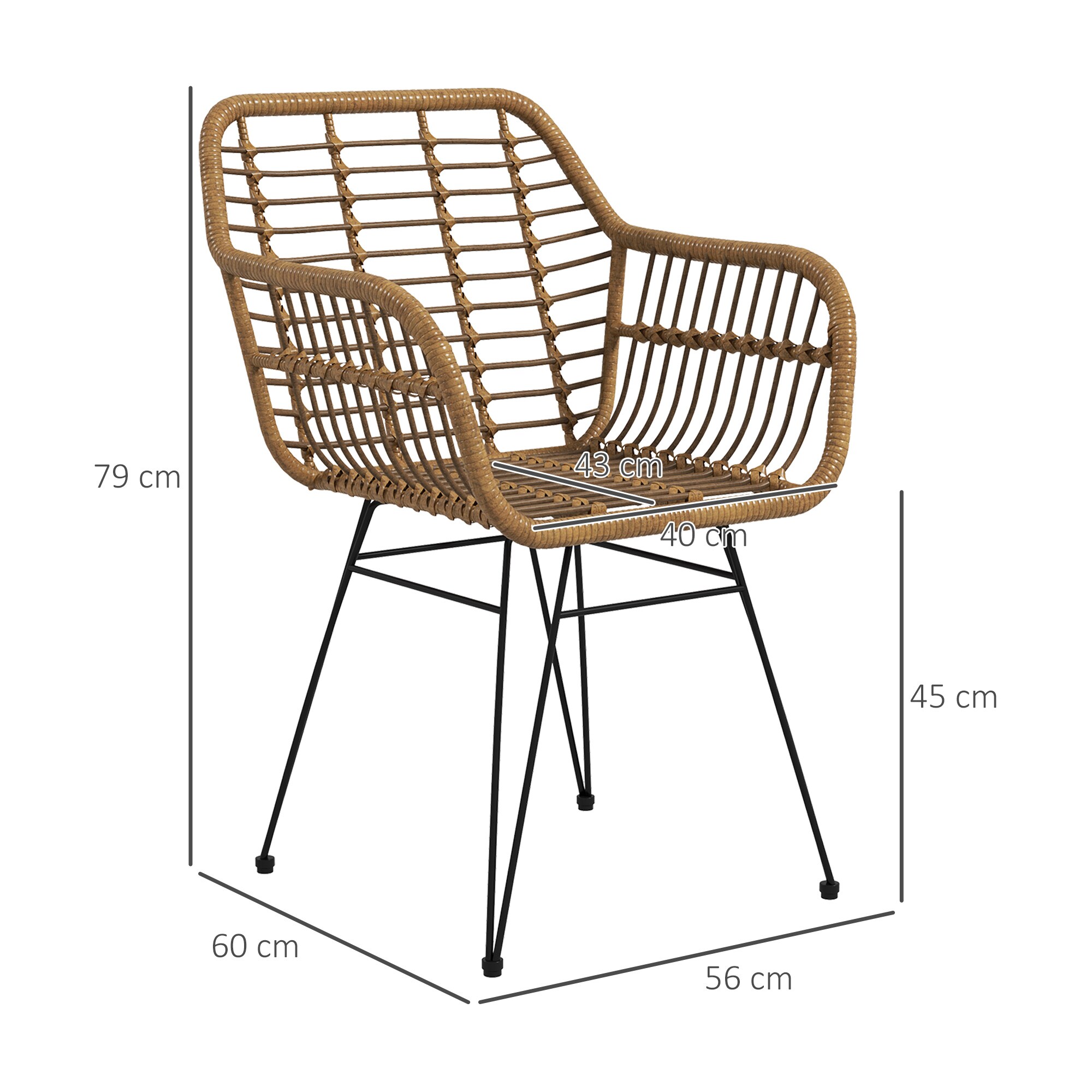 HOMCOM Küchenstuhl mit Armlehne braun 56L x 60B x 79H cm