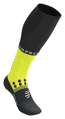 Chaussettes Compressport Full Winter Run Noir/Jaune Fluo