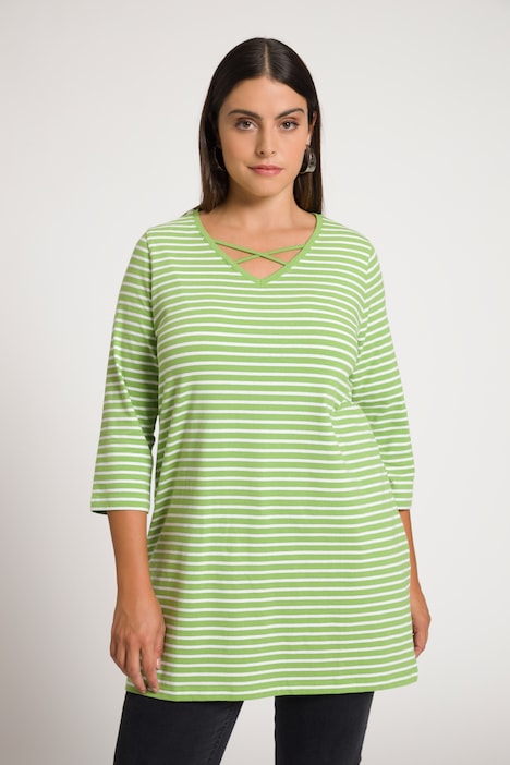Ringelshirt, Zierbänder, Classic, V-Ausschnitt, 3/4-Arm