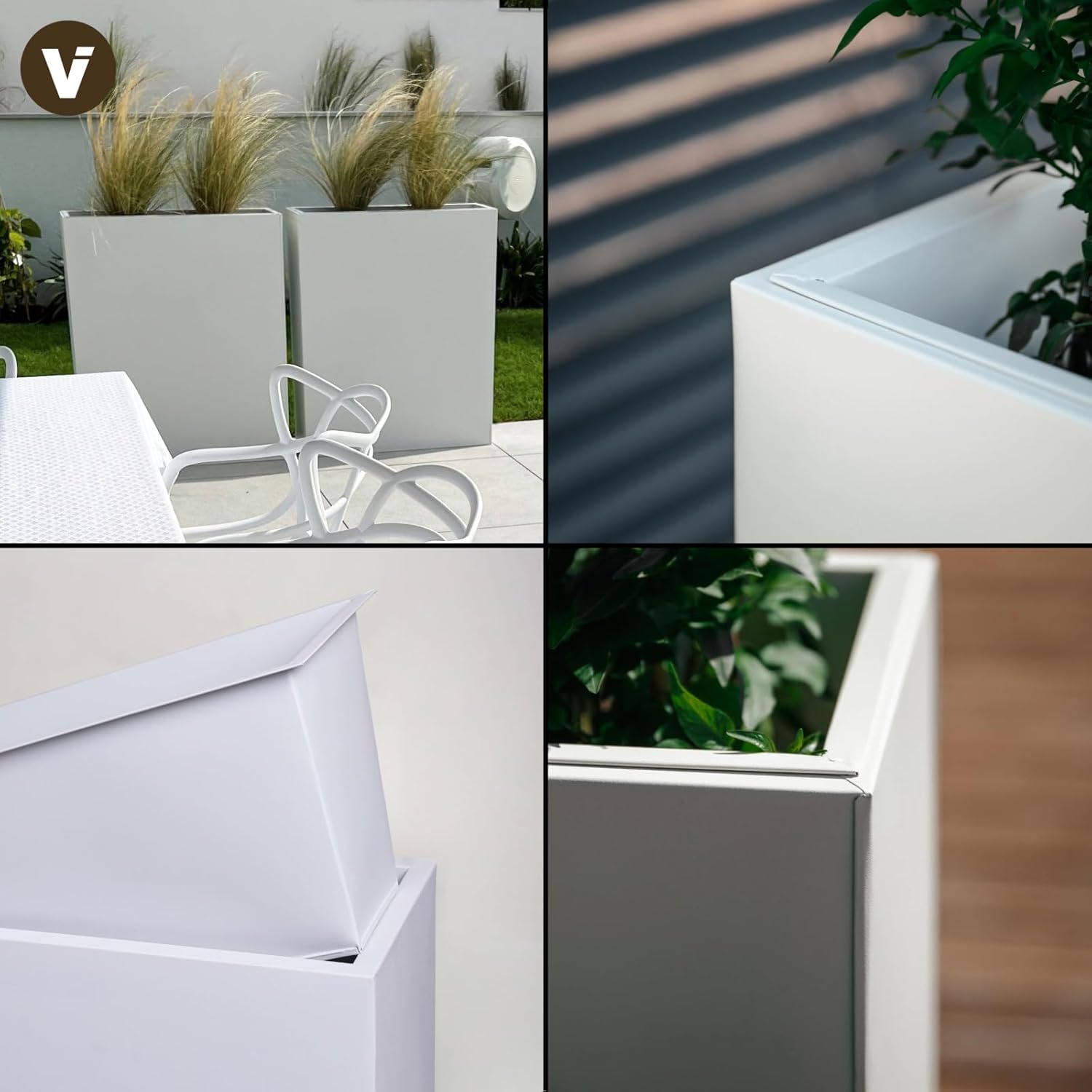 VIVANNO Pflanzkübel Raumteiler Sichtschutz Premium Stahlblech Weiß ELEMENTO 75x90x25