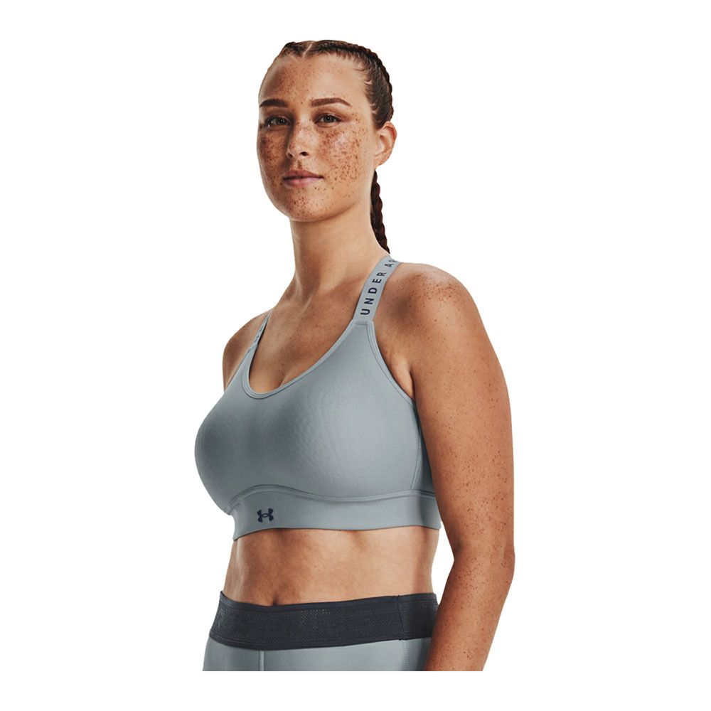Under Armour UA INFINITY MID COVERED - Brassière Femme harbor blue/downpour gray