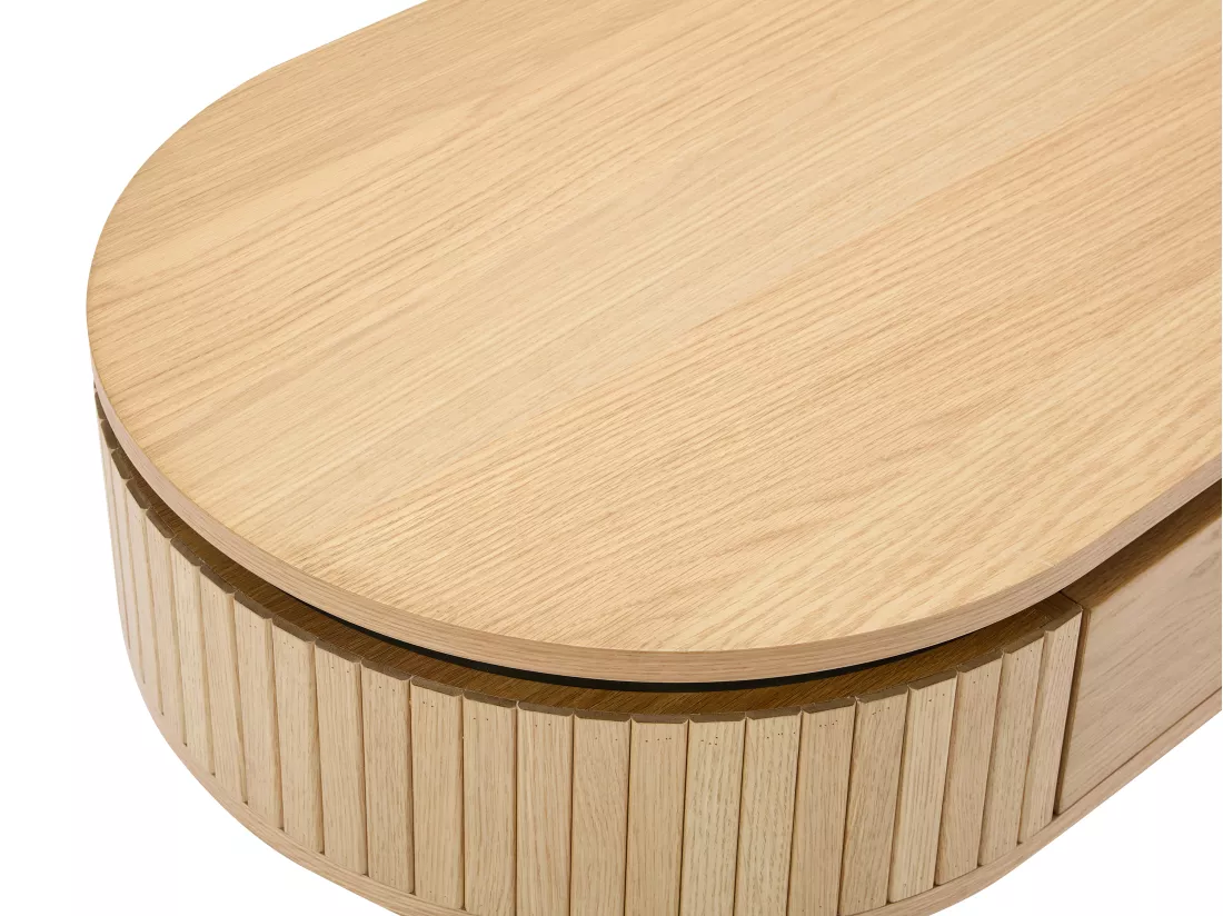 Table basse avec 2 tiroirs placage chêne et métal - Naturel clair et Noir - CARDIONA