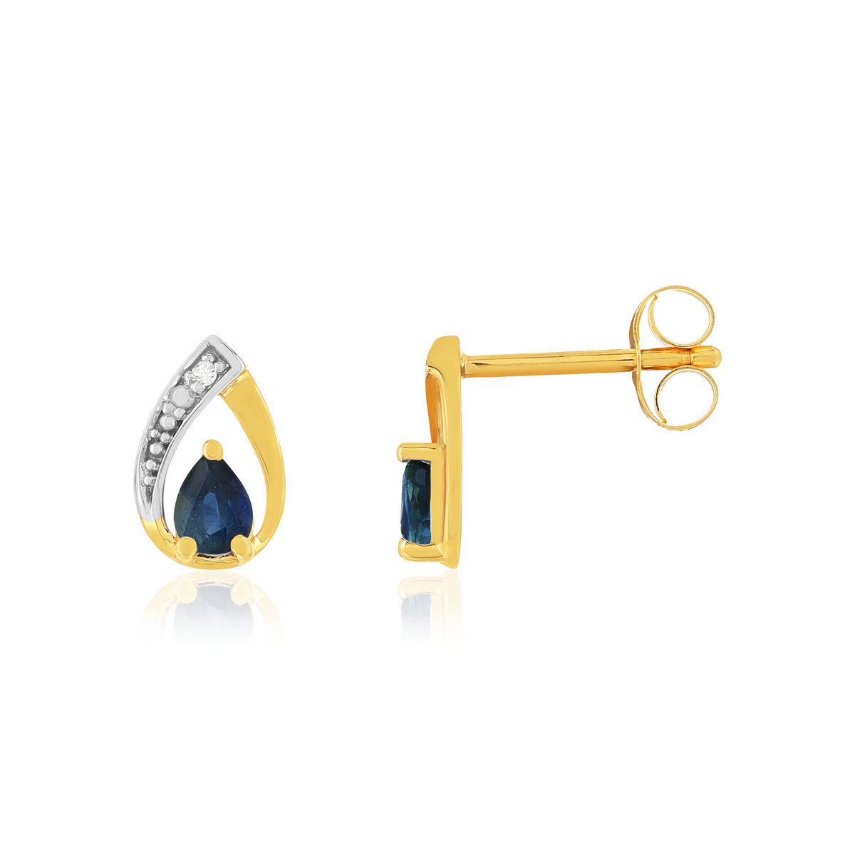 Boucles d'oreilles or 375 jaune saphir diamants