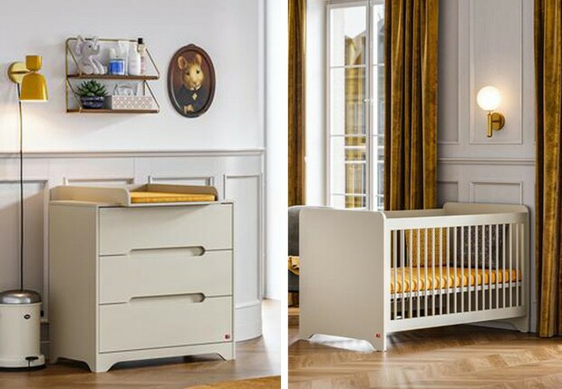 Chambre DUO Lit 60x120 cm + Commode OVA Gris/Beige - VOX