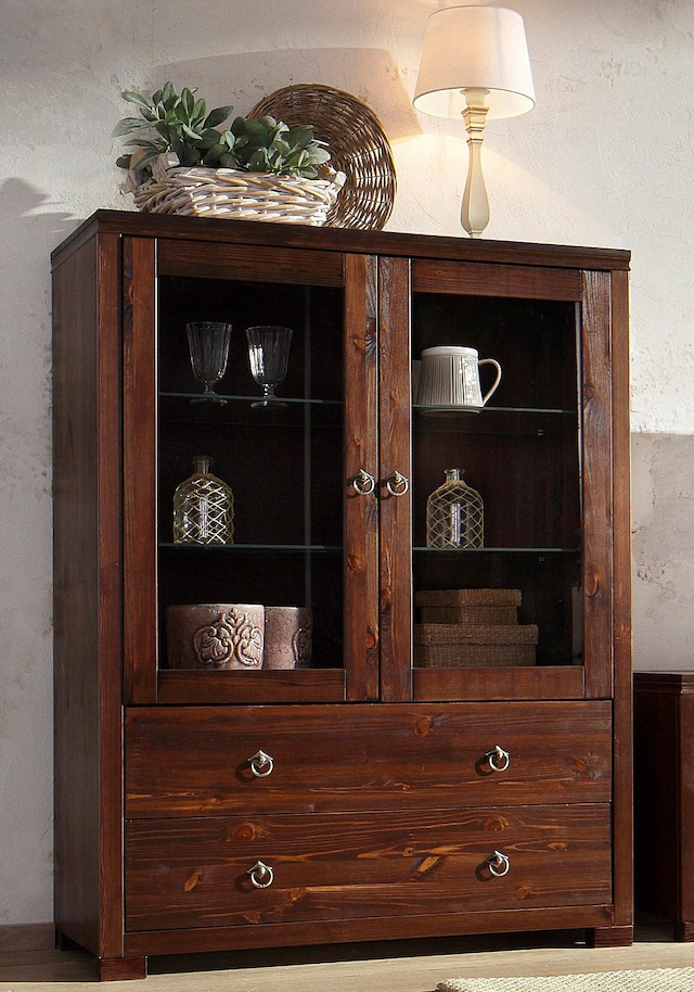 Home affaire Highboard »Gotland« Vitrine, Breite 101 cm, Türen mit Glaseinsätzen, aus massiver Kiefer