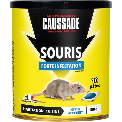 Appât pâte - Pat-appât - souris - forte infestation - 100 g - boite métal d