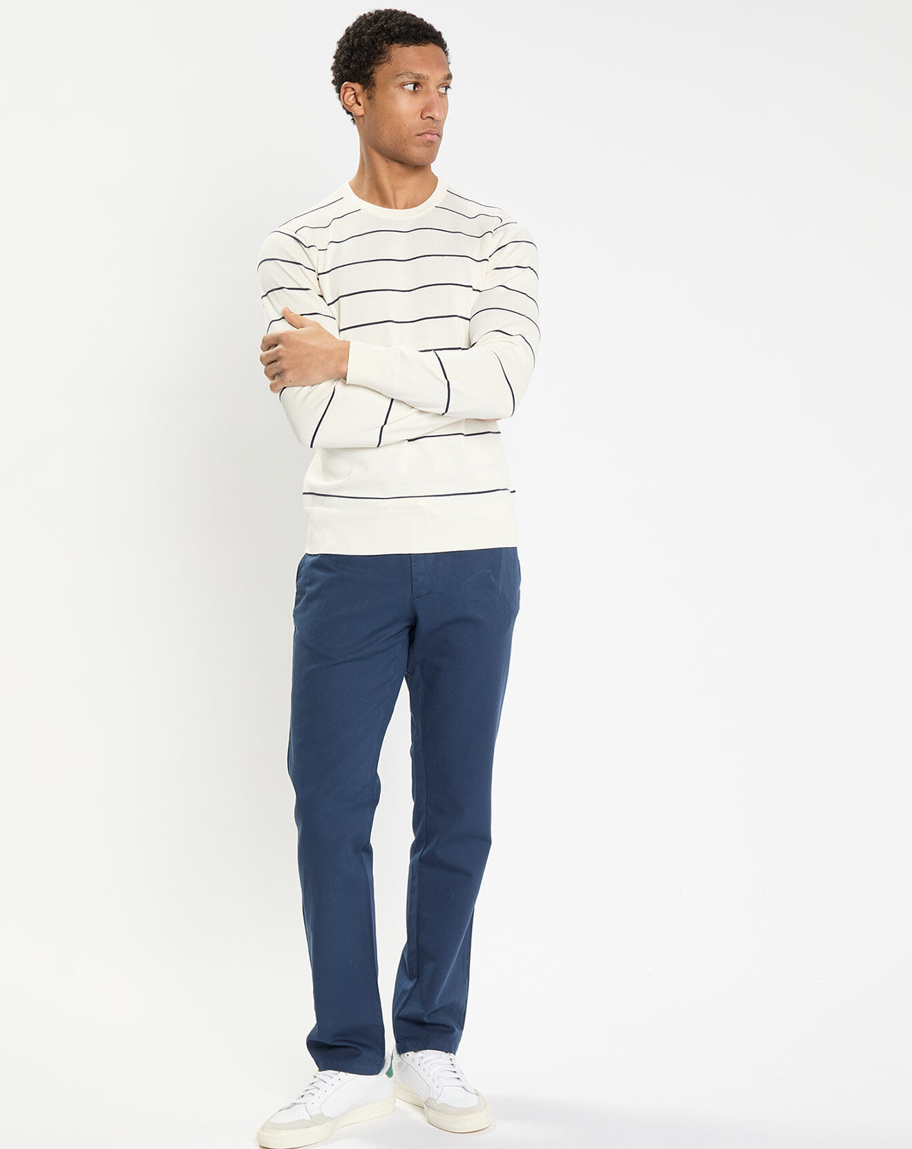 Hackett London Pull col rond Marinière blanc/bleu