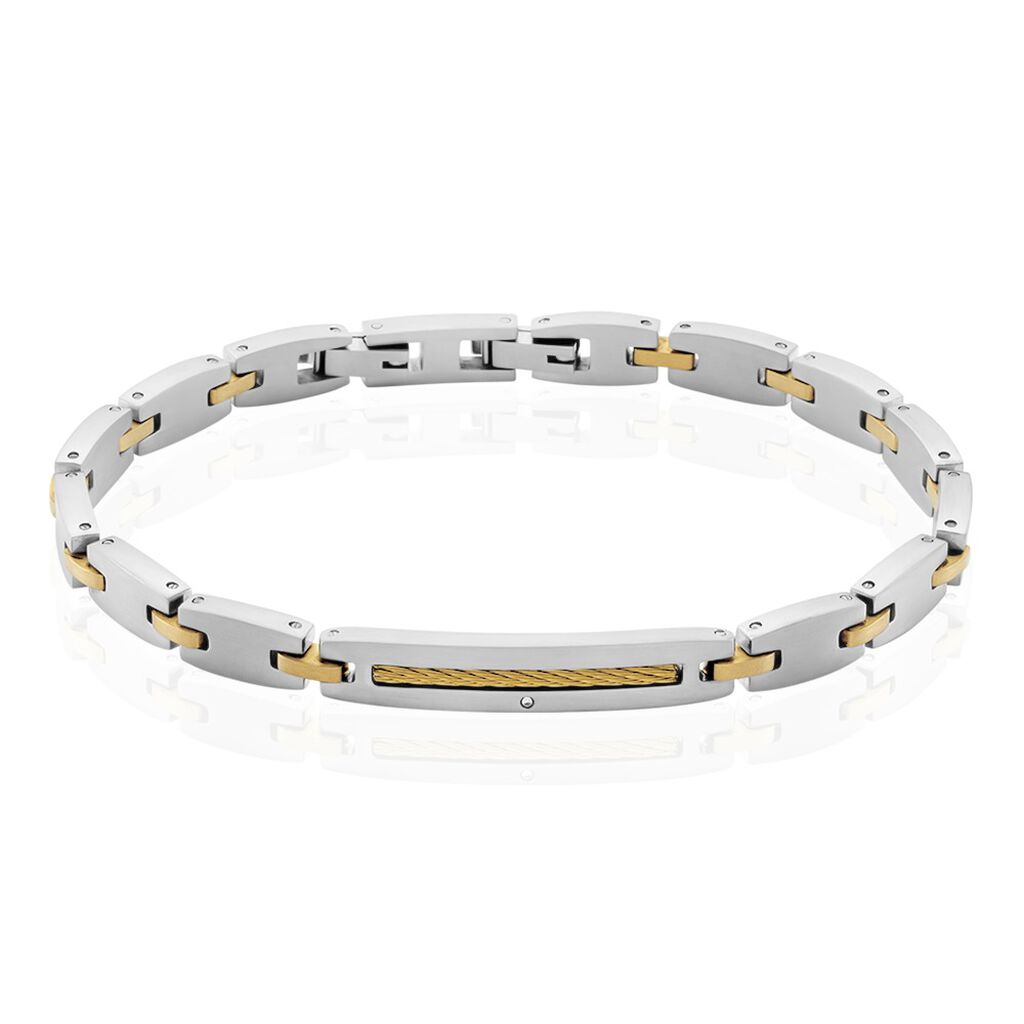 Bracelet Acier Blanc Et Plaqué Or Tiago Diamant