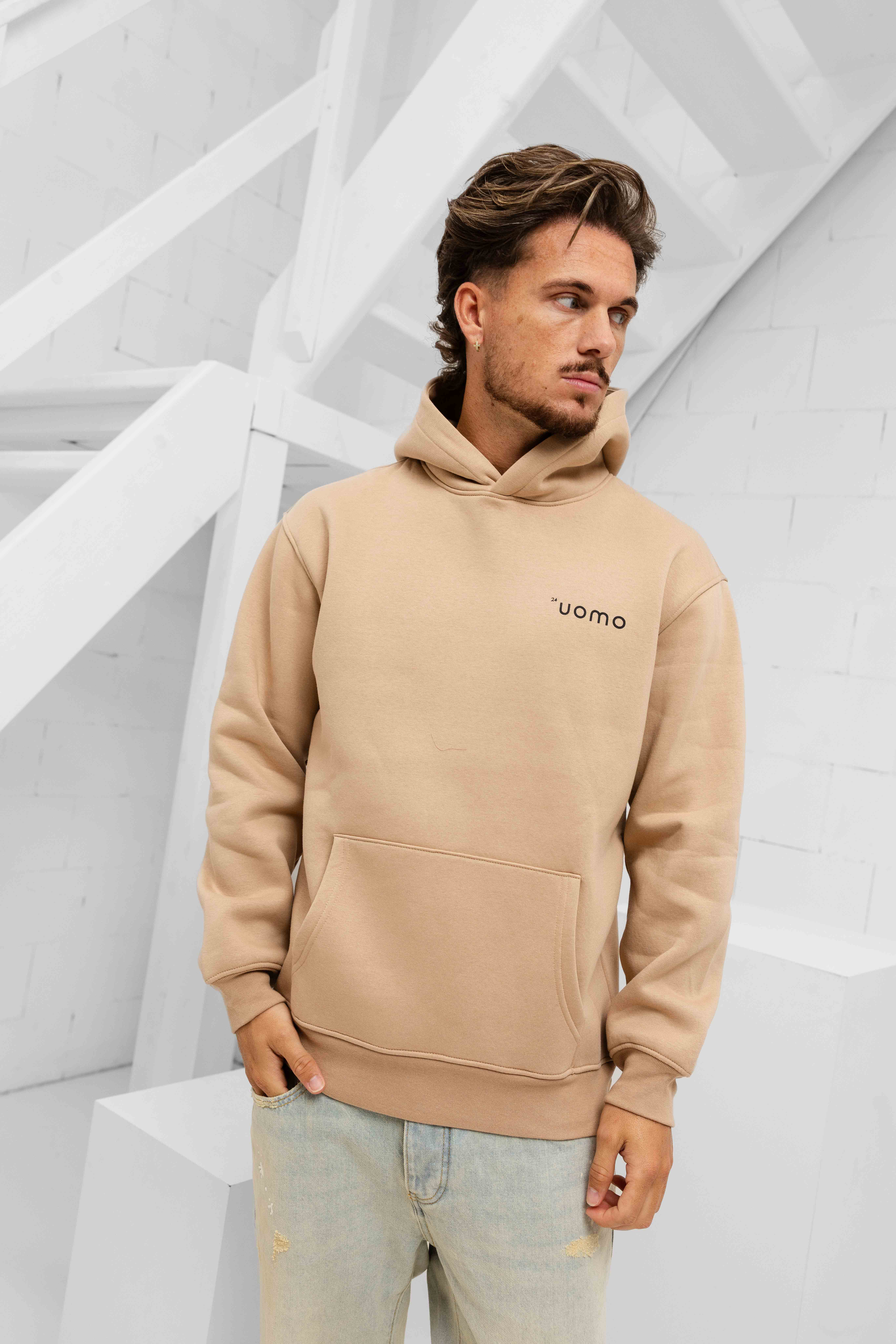 24 Uomo Basic Hoodie Bruin Heren