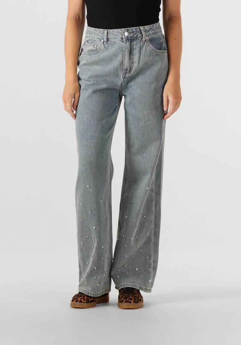 blauwe alix the label straight leg jeans ladies woven embellished denim pants